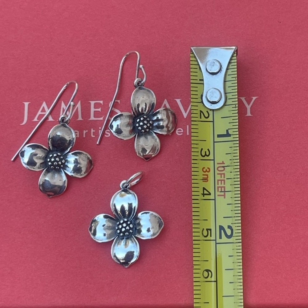 James Avery Polished Silver dogwood Flower Charm earrings set - Picture 6 of 9